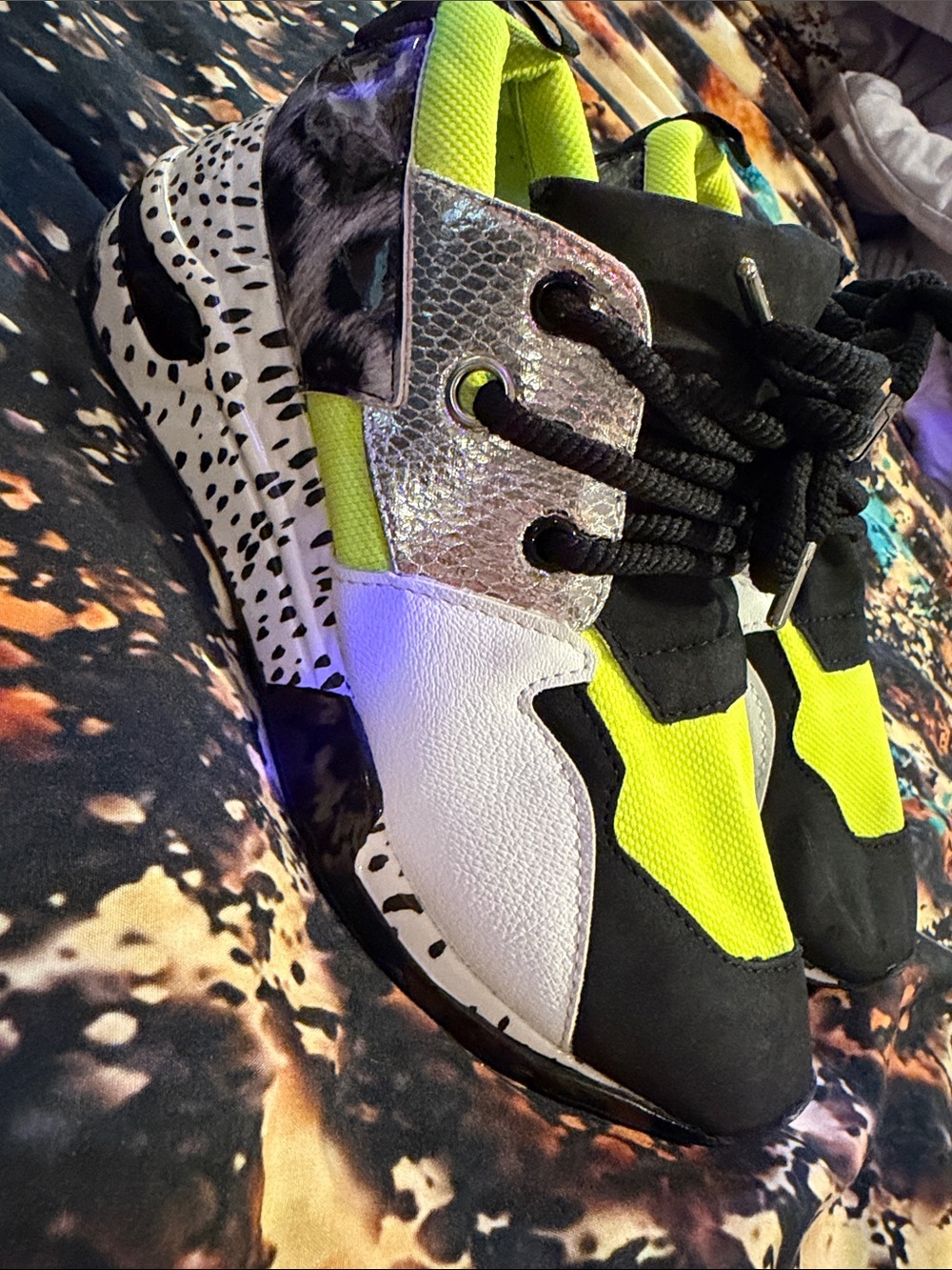 Steven Madden Neon Yellow Accent Chunky Sneakers with animal print